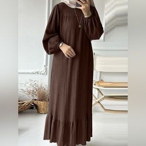 Full Size Textured Balloon Sleeve Maxi Dress Plus Size